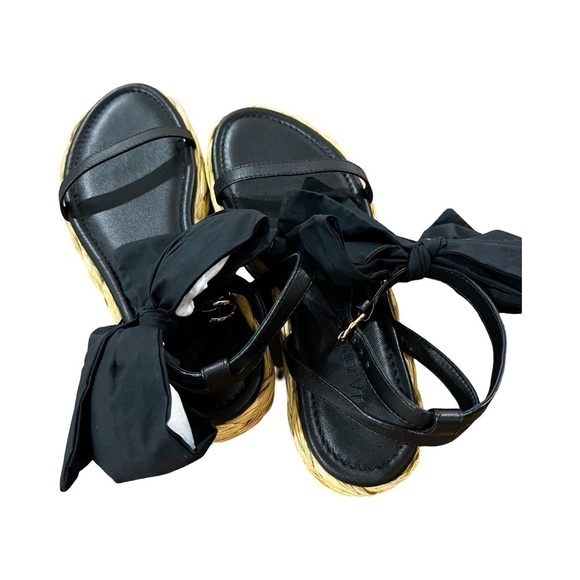 NWT ULLA JOHNSON Clara Bow Black Leather Espadrille Sandals Sz 39 - Picture 2 of 6